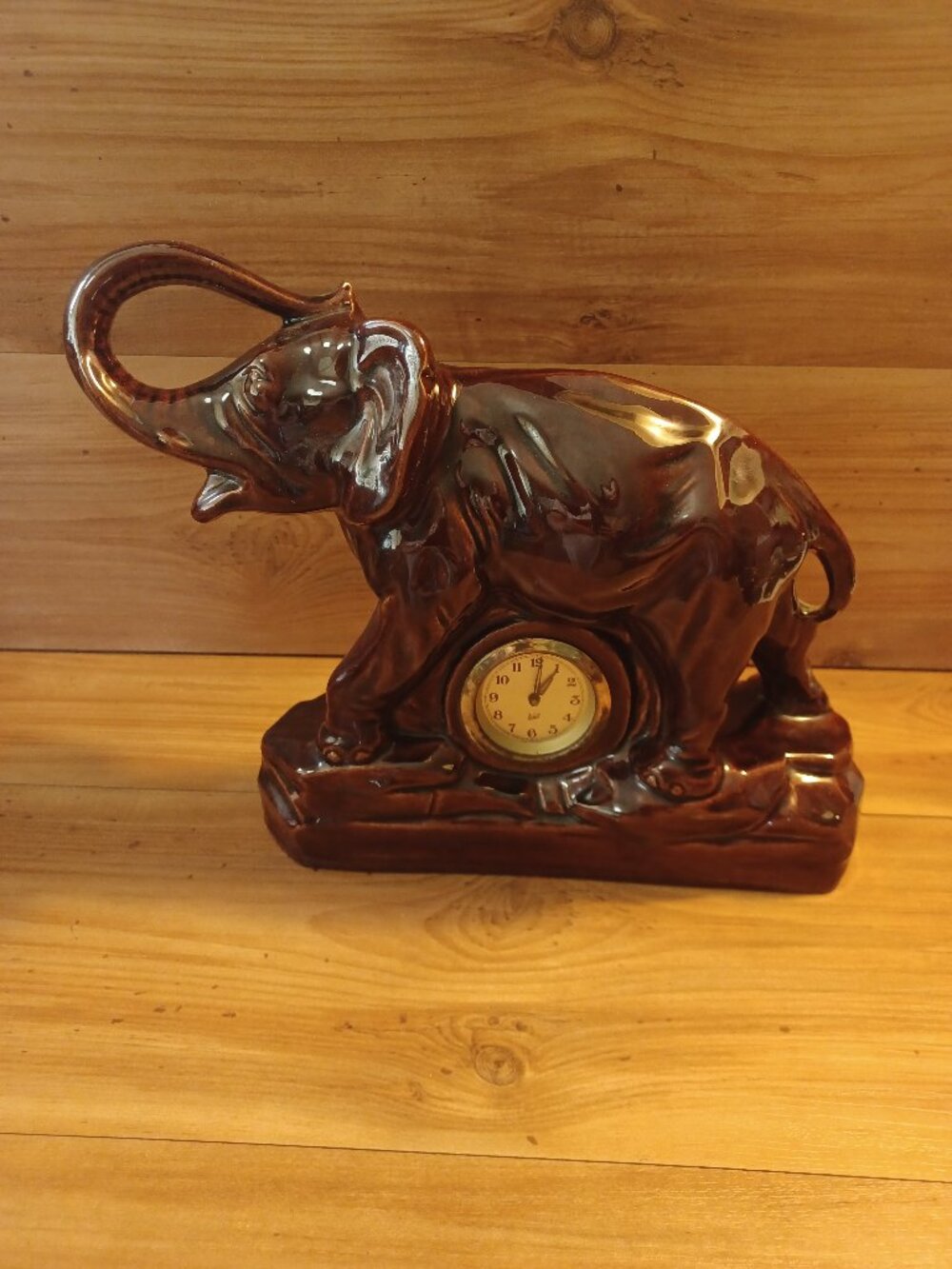 Vintage Clock Germany Brown Ceramic Porcelain Elephant Figure Home Decor